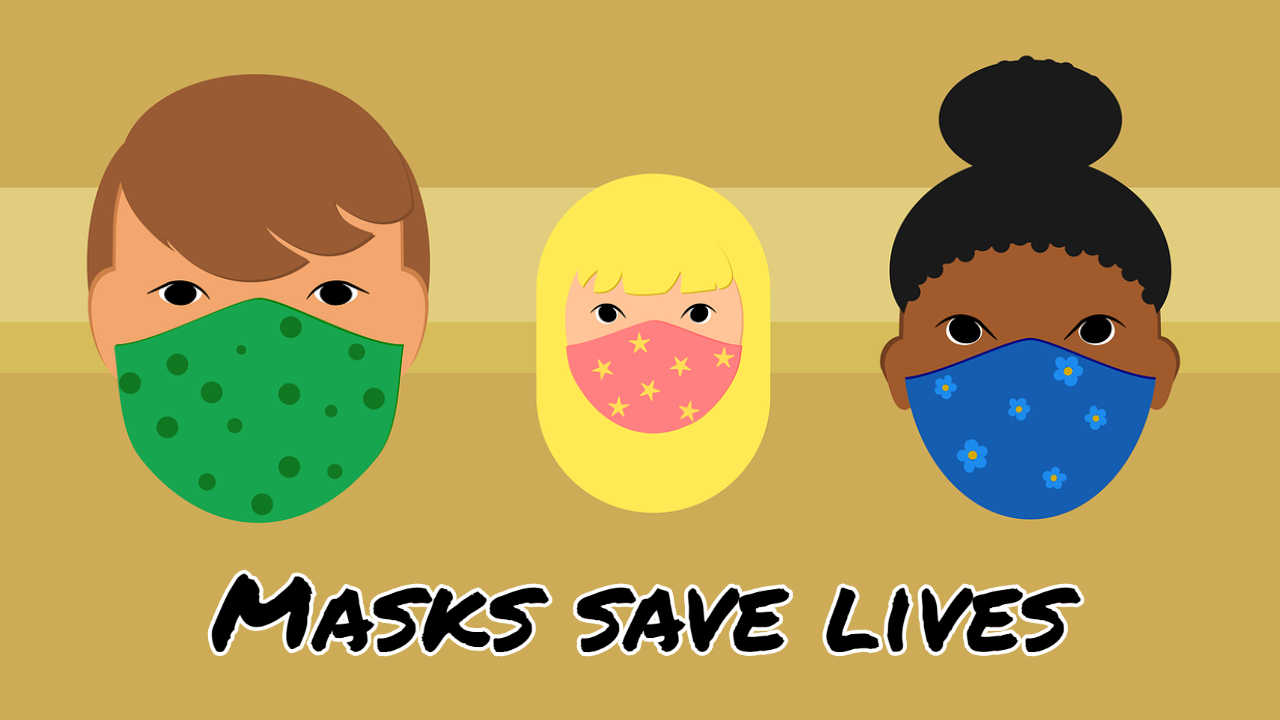 3 people wearing masks