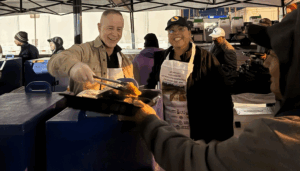 State staff serving food