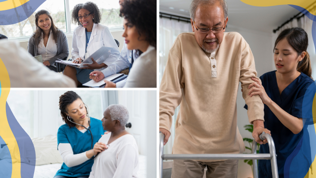 health care workers supporting patients and elderly.